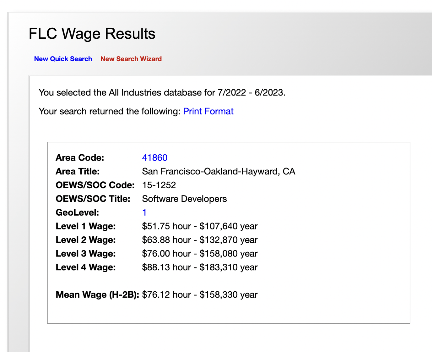 What is the minimum "prevailing wage" for an H1B?